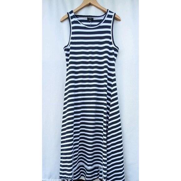 J Crew Women's Nautical Striped Jersey Knit Maxi Dress Sz M Coastal Hi Low - Picture 2 of 7